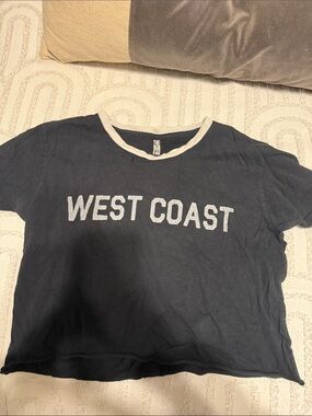 West Coast Black Cropped Ringer Tee with Cream Trim